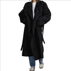 Studio Milano 100% Cashemere Black Women's Long Double Breasted Trench Coat Sz18